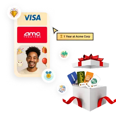 Employee gifting platform showing diverse reward options including gift cards, experiences, and recognition