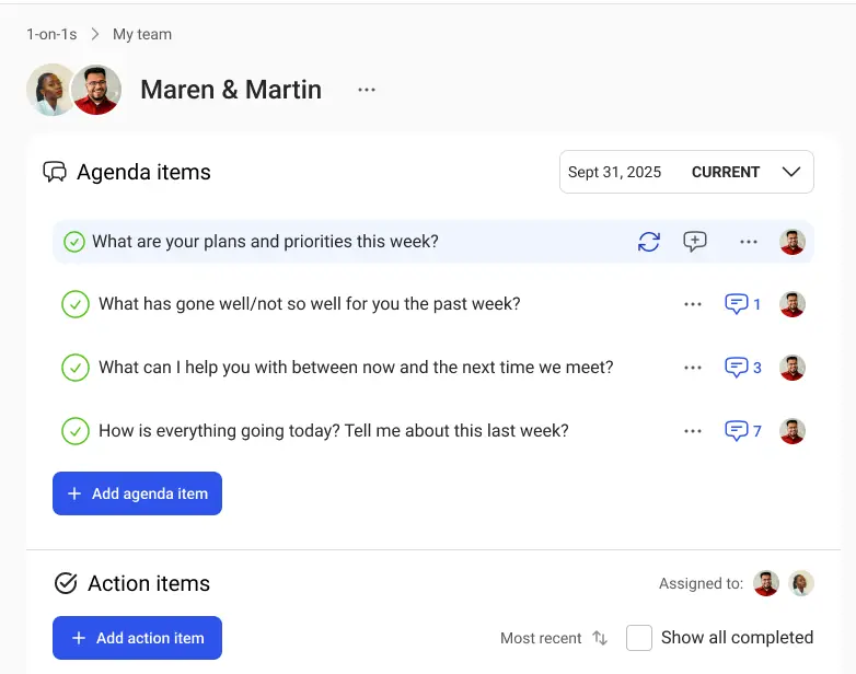 Manager 1:1 Meeting Interface