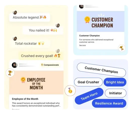 Employee Awards Showcase featuring various recognition badges and achievement awards